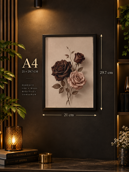 Elegant Rose Wall Art Poster – A4 Framed Floral Decor