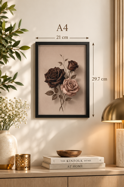 Elegant Rose Wall Art Poster – A4 Framed Floral Decor