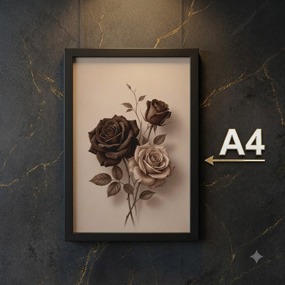 Elegant Rose Wall Art Poster – A4 Framed Floral Decor